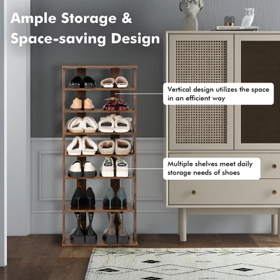 Costway Patented 7-Tier Double Rows Shoe Rack Vertical Wooden Shoe Storage Organizer Rustic White/Brown 4 Costway Patented 7-Tier Double Rows Shoe Rack Vertical Wooden Shoe Storage Organizer Rustic White/Brown - Image 4