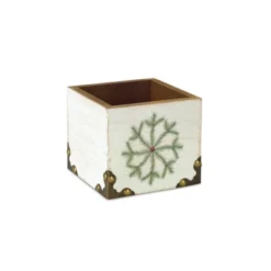 Melrose 4.5" White And Green Distressed Snowflake Christmas Storage Box