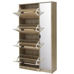 Arina 63.9'' H X 37'' W X 9.45'' D Farmhouse Natural Rattan Shoe Cabinet For 16 Pairs Design Mirror With 4 Flip Down Drawers - The Pop Maison -Storage Specialty Store GUEST e0674a66 69d2 433e 93a8 660dd6ee81f8 1