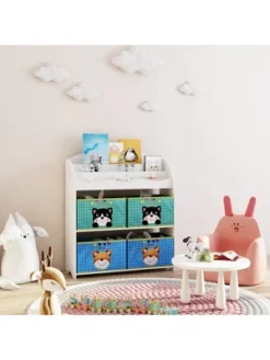 Year Color School Supply, Nursery, Daycare, Toddler, Kids Book Display And Toy Storage Organizer With 6 Fabric Storage Bins -Storage Specialty Store GUEST e0aa8e00 8449 4a5e bbe7 043a06396b3a