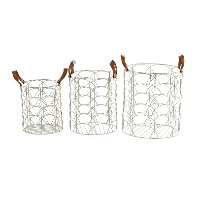 Set Of 3 Metal Storage Baskets Silver - Olivia & May 1 Set Of 3 Metal Storage Baskets Silver - Olivia & May