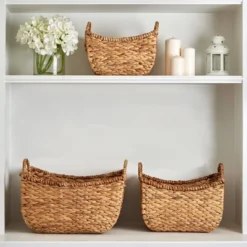 3pc Water Hyacinth Stackable Storage Baskets Natural - Haven Way