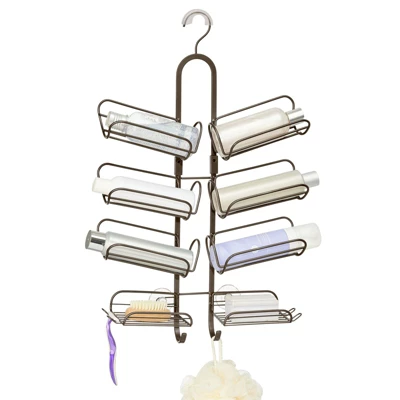 MDesign Steel Metal Bathroom/Shower Caddy Rack With Hooks And Baskets 4 MDesign Steel Metal Bathroom/Shower Caddy Rack With Hooks And Baskets - Image 4