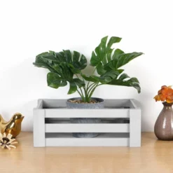 NEX 3pk Wooden Tray Set With Handle And Storage Crates Dark Gray