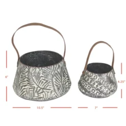 Set Of 2 Rustic Whitewashed Pattern Galvanized Metal Decorative Storage Baskets With Faux Leather Handles - Foreside Home And Garden -Storage Specialty Store GUEST f50dba9e 0a6a 49c1 b426 1b9efb832cba