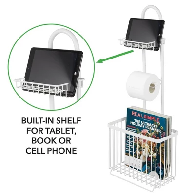 MDesign Metal Free Standing Toilet Paper Stand/Dispenser, Holds Tablet 2 MDesign Metal Free Standing Toilet Paper Stand/Dispenser, Holds Tablet - Image 2