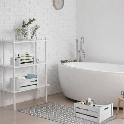 NEX 3pk Wooden Tray Set With Handle And Storage Crates Dark Gray 2 NEX 3pk Wooden Tray Set With Handle And Storage Crates Dark Gray - Image 2