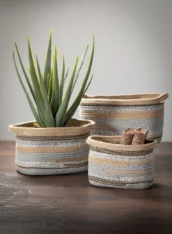 Sullivans Set Of 3 Jute & Polyester Baskets 9"H, 8.5"H & 8"H Brown