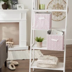 Set Of 2 11" X 11" X 11" Nonwoven Polyester Herringbone Square Storage Cube Mauve - Design Imports -Storage Specialty Store GUEST fb8934ba 5dd6 4b5f af7c 4b2efe8a6351