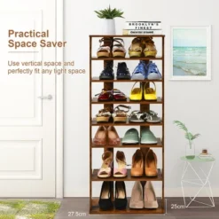 Costway Patented 7-Tier Double Shoe Rack Free Standing Shelf Storage Tower Rustic Brown -Storage Specialty Store GUEST fe911ceb d999 492f ab9a 8ed16af6cc4d