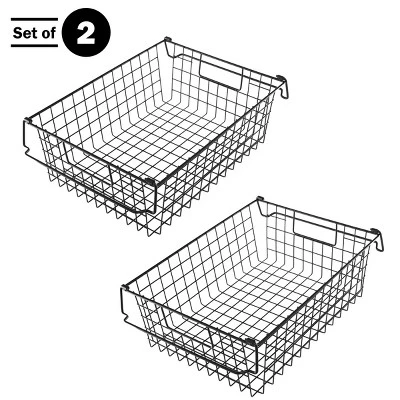 Set Of 2 Storage Bins - Basket Set For Toy, Kitchen, Closet, And Bathroom Storage - Large Shelf Organizers With Handles By Home-Complete (Black) 1 Set Of 2 Storage Bins - Basket Set For Toy, Kitchen, Closet, And Bathroom Storage - Large Shelf Organizers With Handles By Home-Complete (Black)